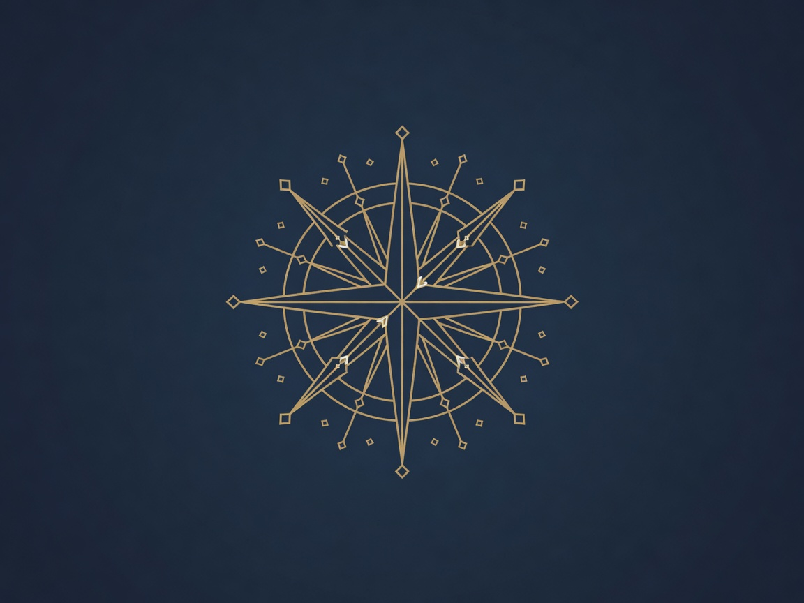 Engraved compass rose with several broken arms and diamond warning marks, depicting red flags to catch on the first call with an AI implementation consultant
