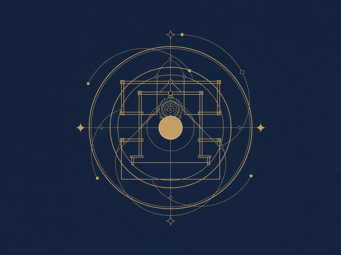A geometric test harness holding a gear against a golden reference disc, representing an evaluation harness and golden dataset