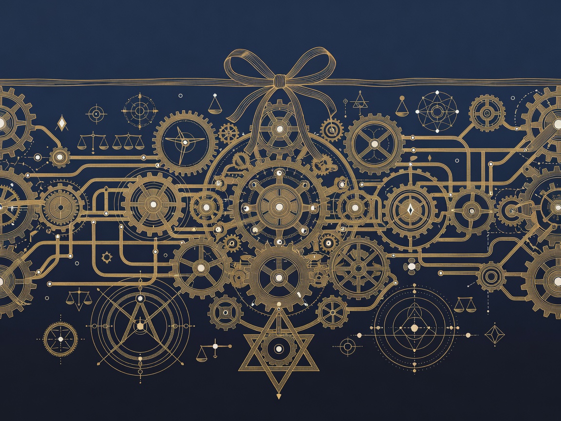 A decorative gift bow atop a large hidden machine of interlocking gears showing the true cost beneath a free label