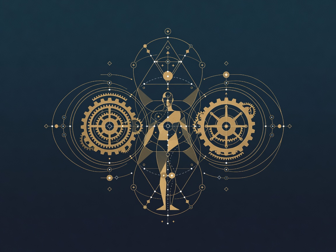 An engraved figure caught between two gears turning at different speeds, the government contractor double bind between commercial speed and compliance