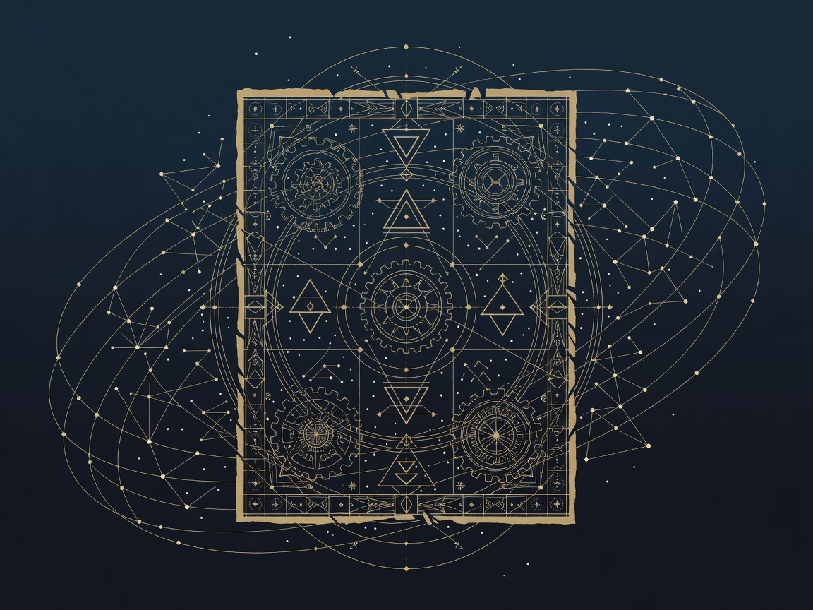 An engraved document dissolving into a constellation of connected data nodes