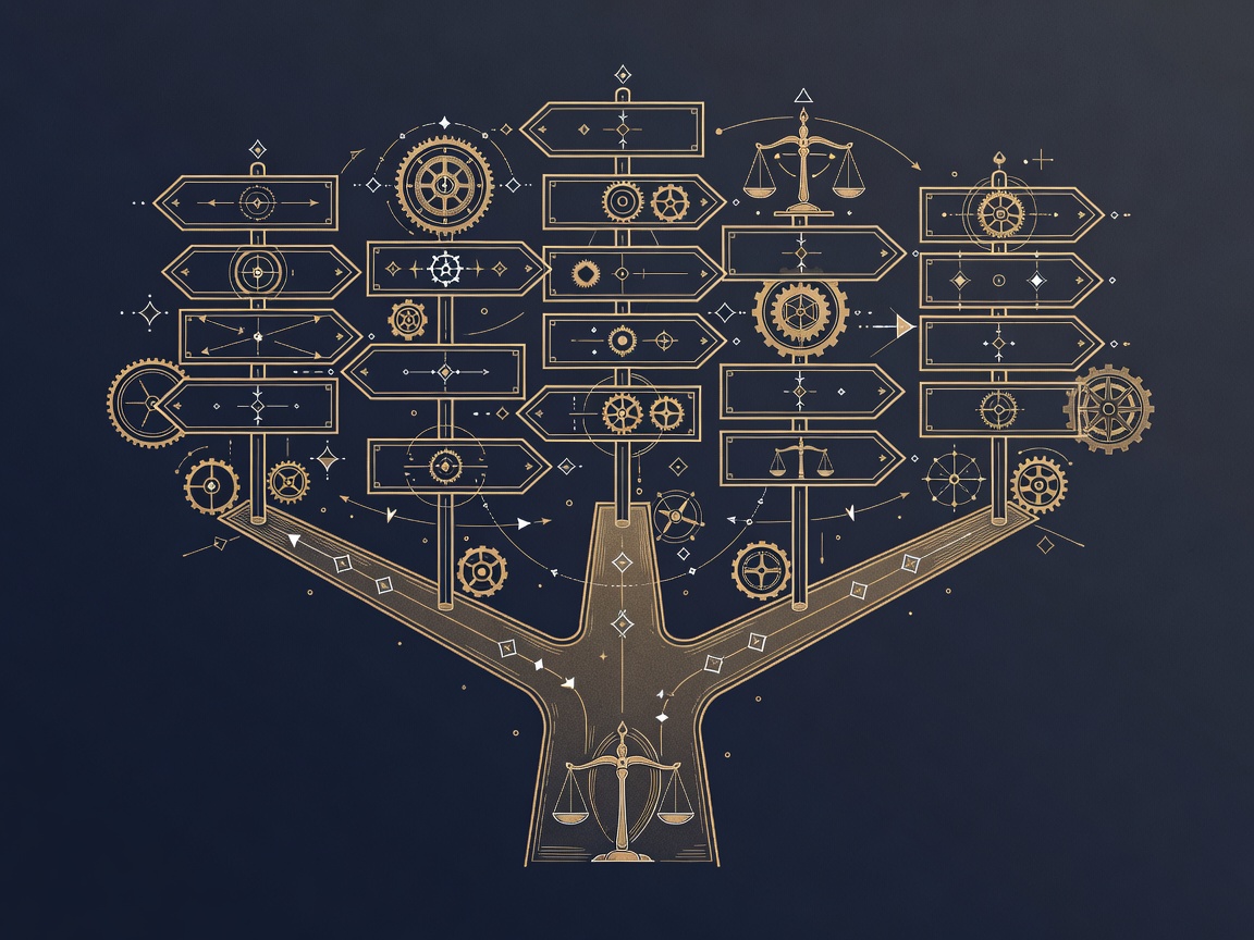 A forked path crowded with extra chart-shaped signposts that obscure the direction
