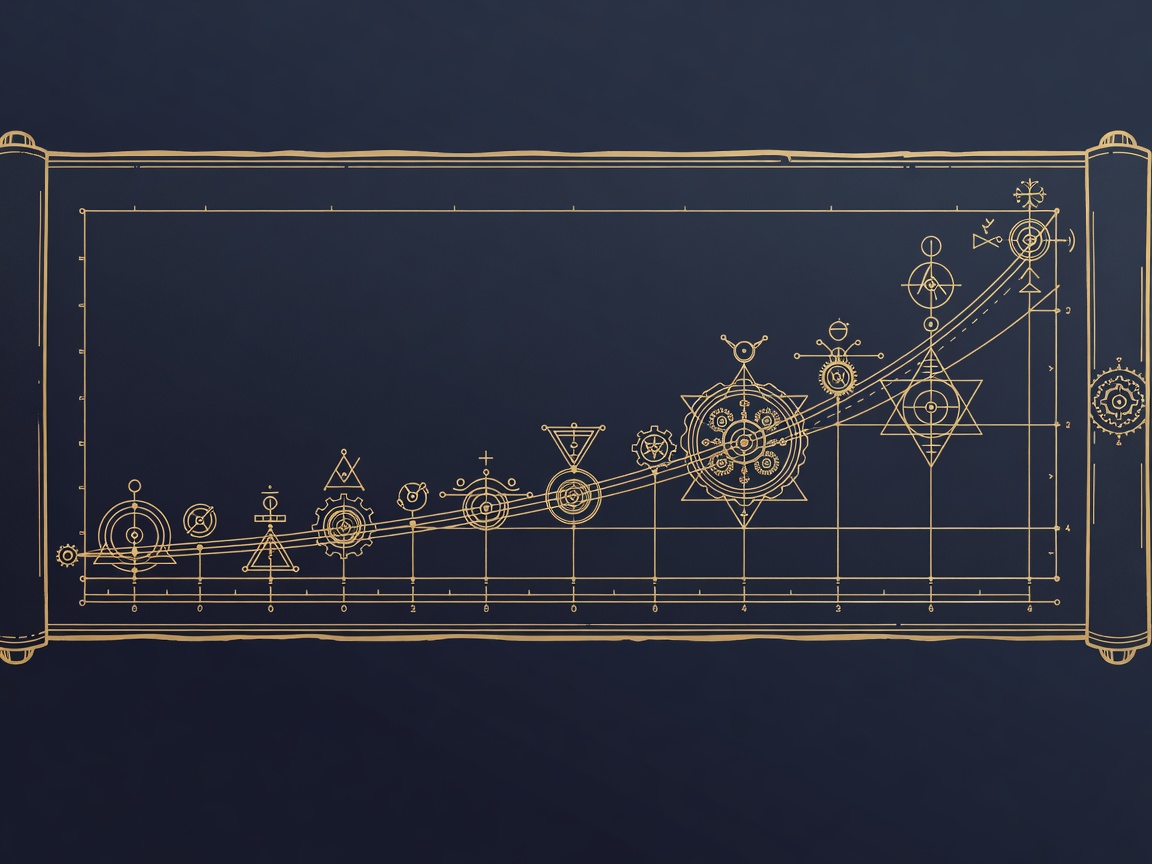 An unrolled ledger scroll tracing a rising maintenance cost curve in gold.