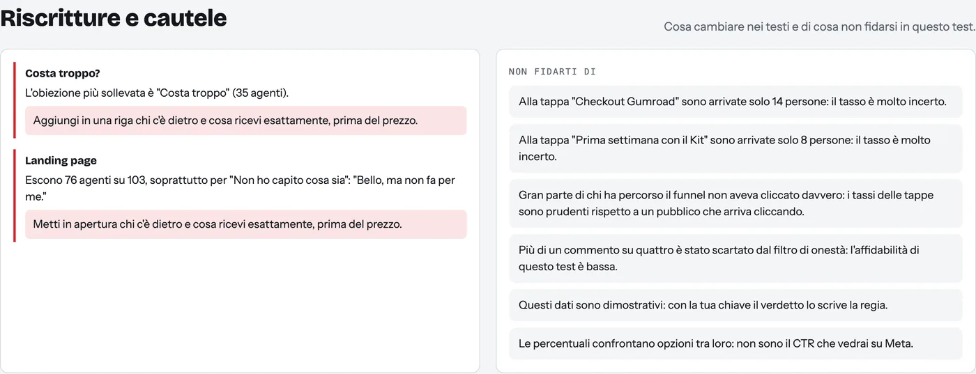 Riscritture dei testi deboli e l'elenco delle cautele sul test