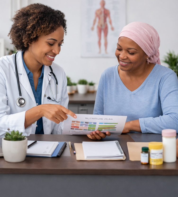 Patient reviewing cancer reports in Jamaica at Teshuva Wellness Patient reviewing cancer reports in Jamaica at Teshuva Wellness