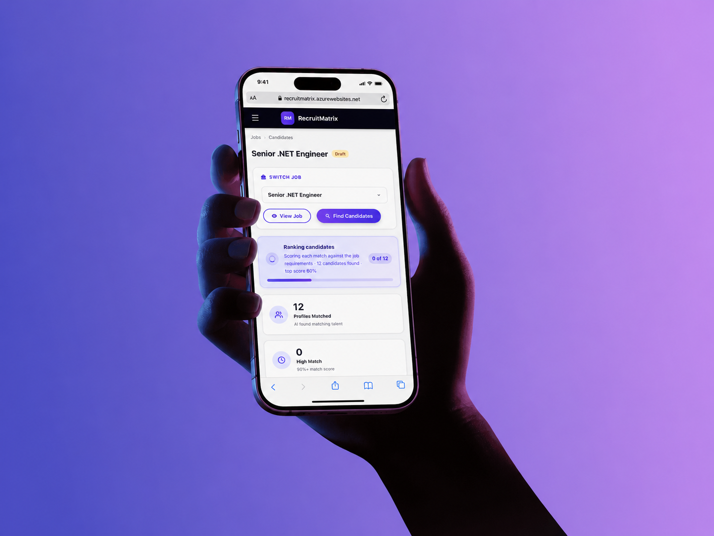 Business profile job listing on mobile