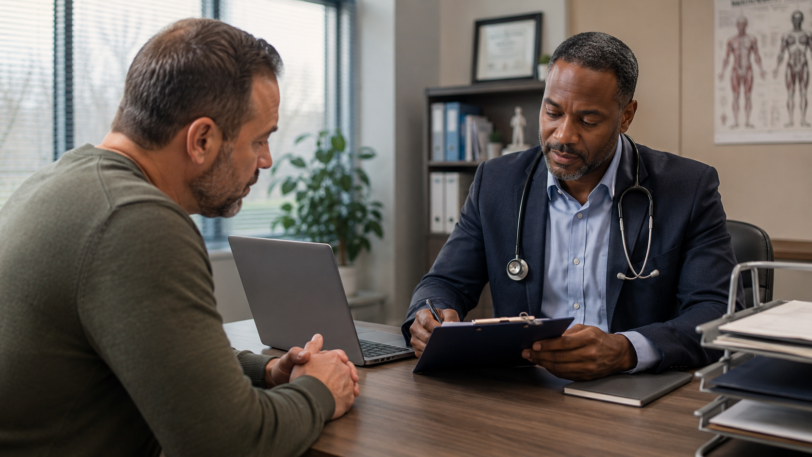 Veteran meeting with a healthcare professional to review medical records