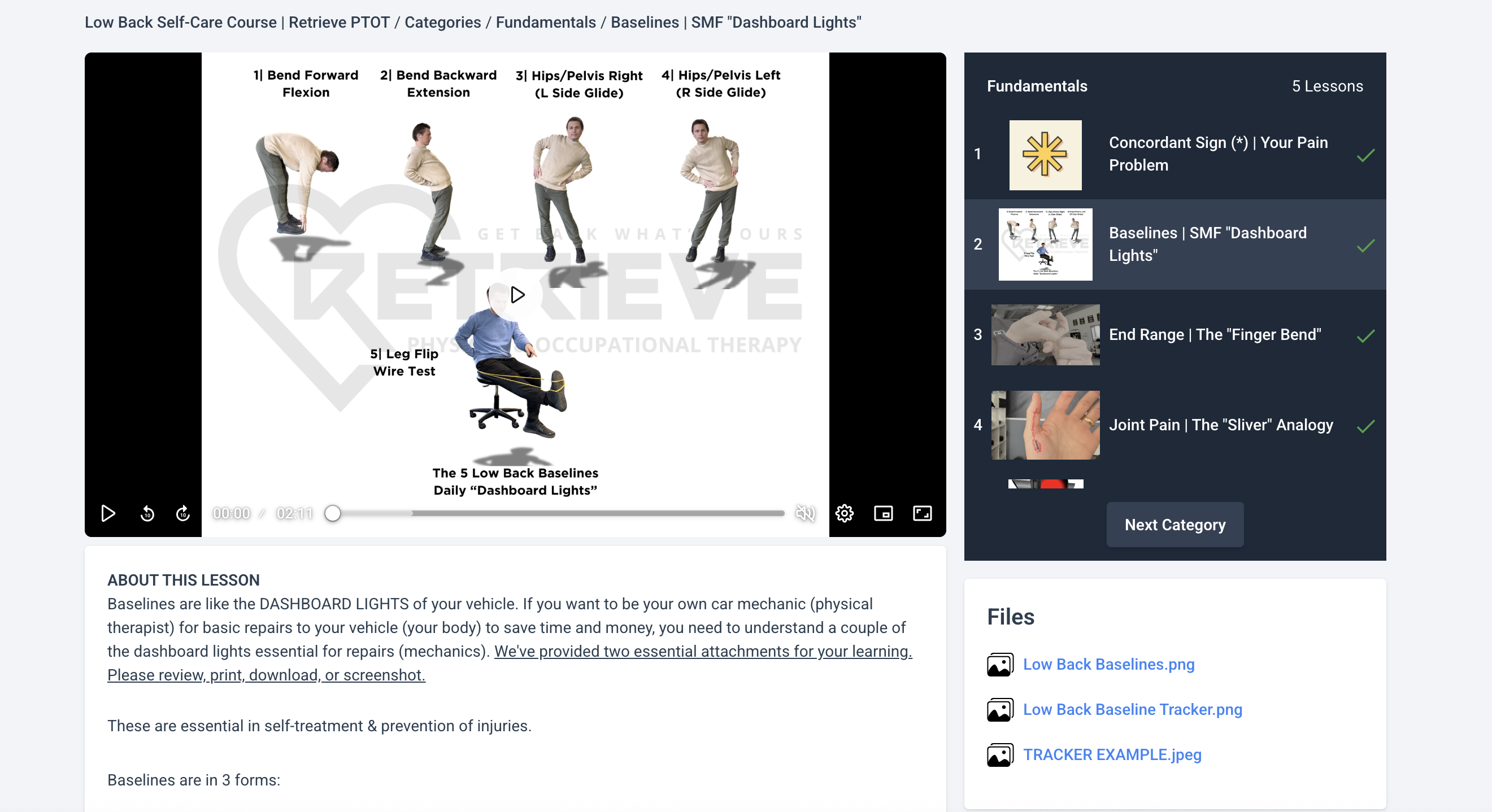 Downloadable PDFs and baseline tracker