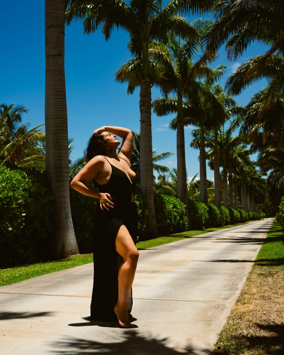 Beautiful women posing on a palm tree lane, Release Your Siren Retreat, Destination Boudoir