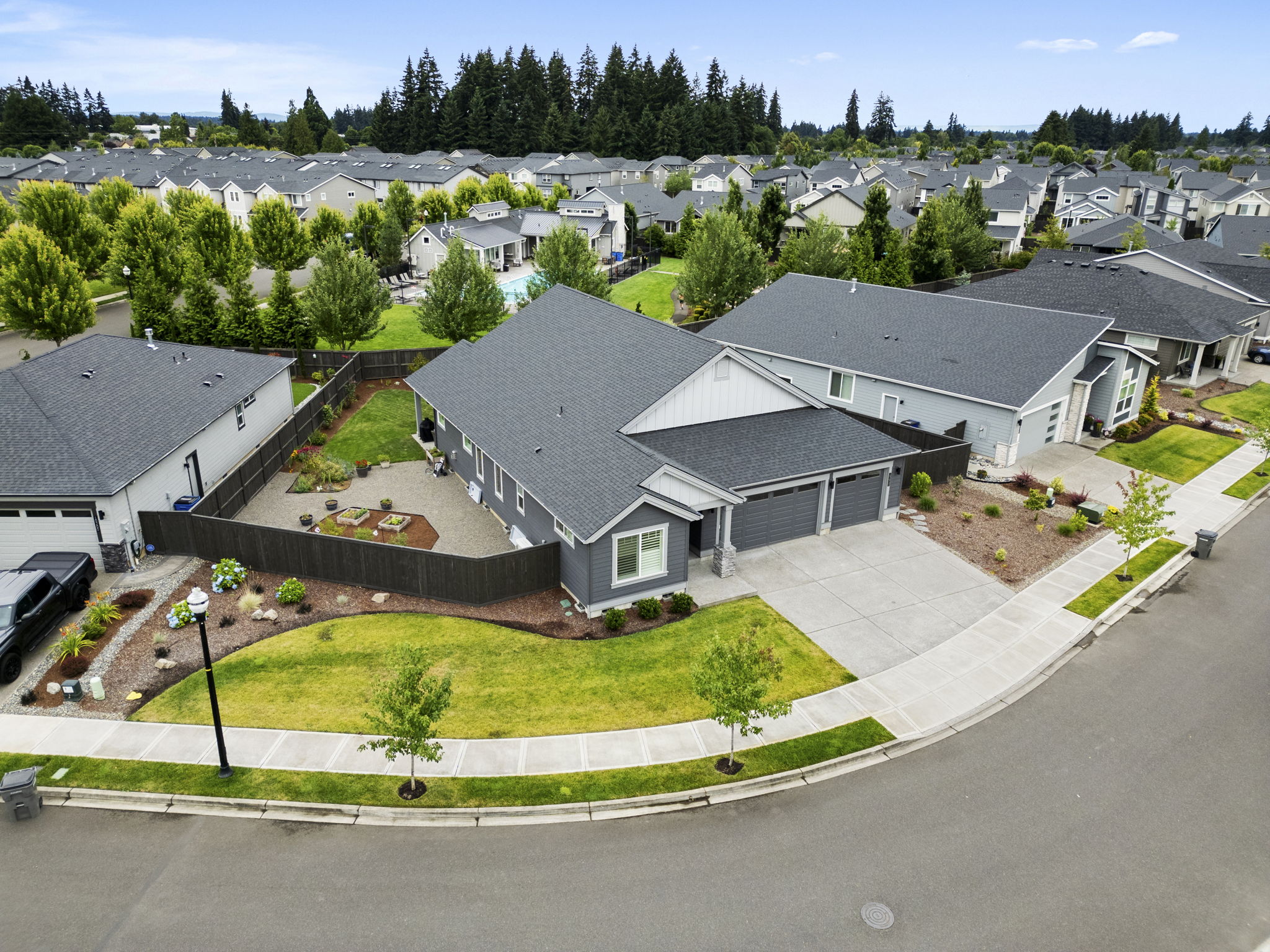 Aerial view of home in a residential neighborhood