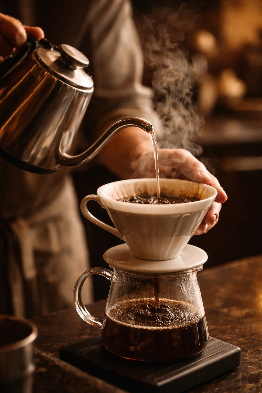 Barista preparing a specialty pour-over at Velvet Grounds