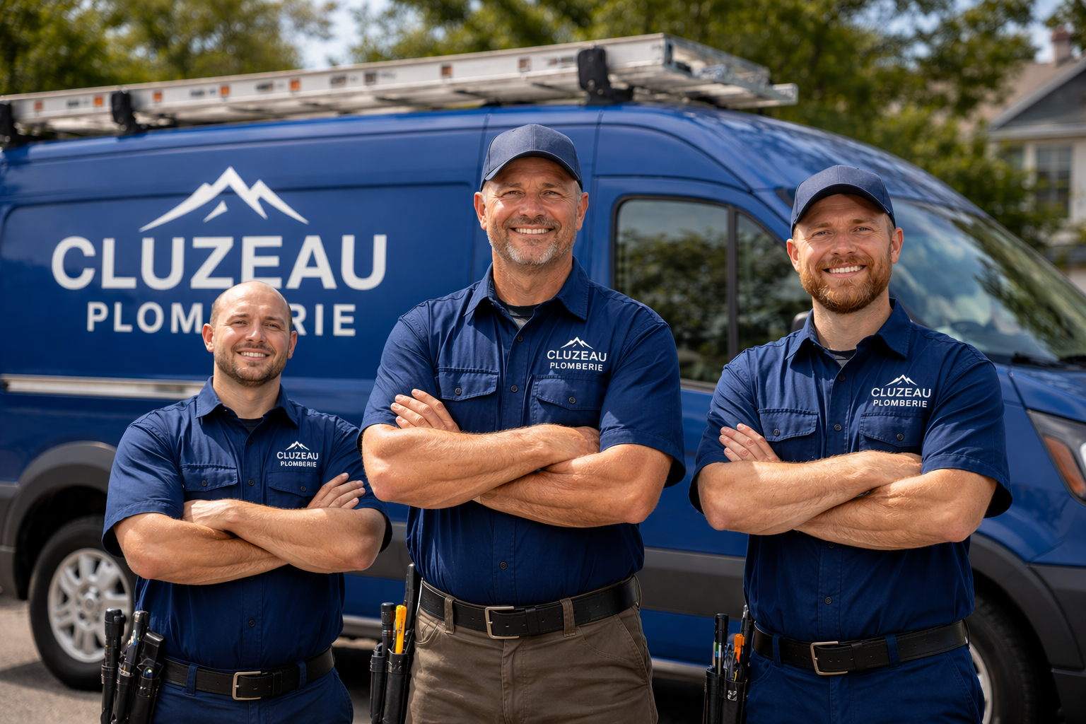 Équipe Plomberie Cluzeau devant la camionnette