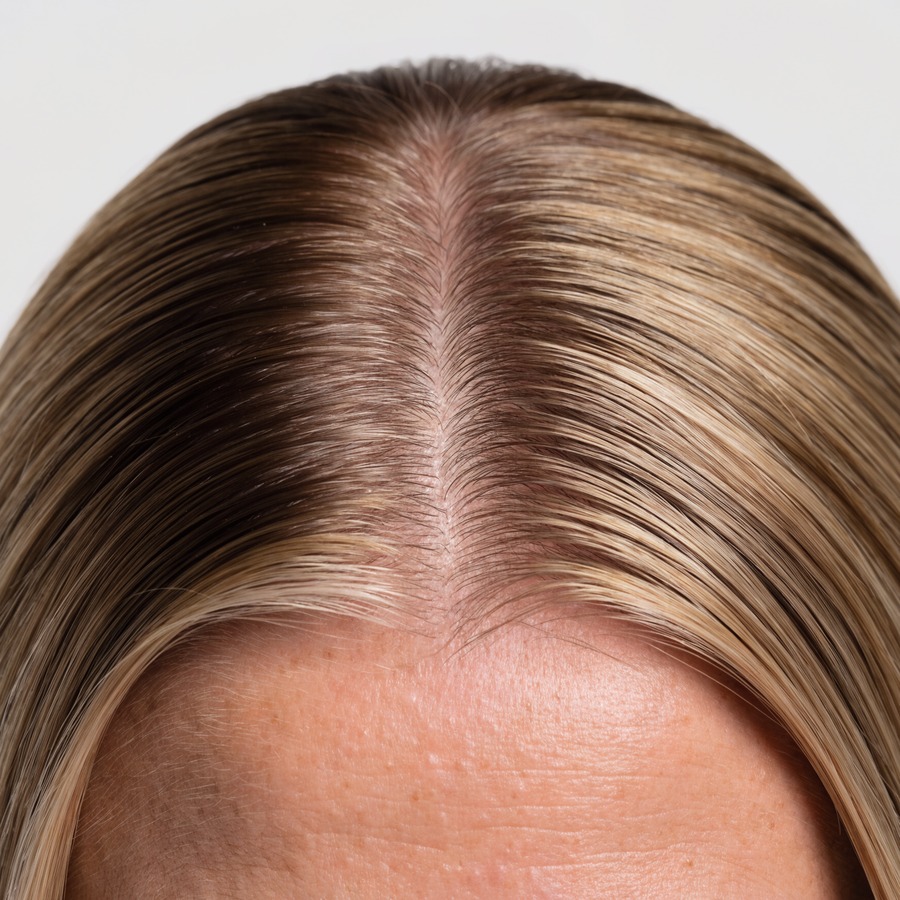 A normal centre part with dense hair