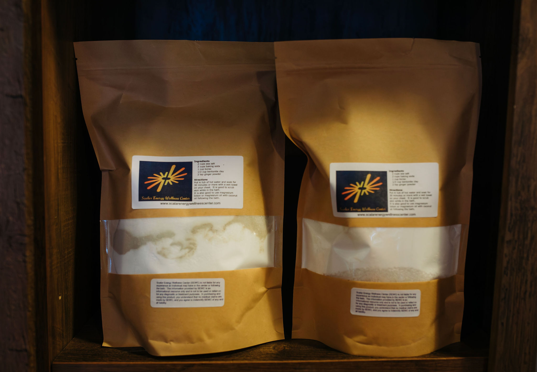 The bags of detox salt bath mix available at SEWC.