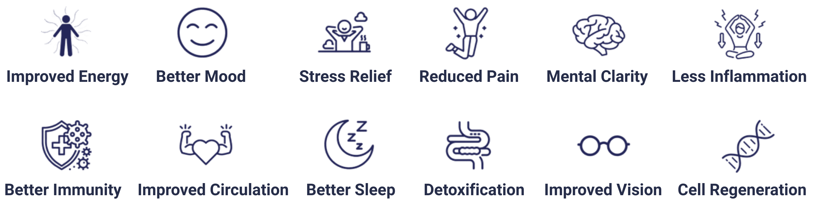Various icons listing the many reported benefits of The Light System in SEWC's Energy Lounge.