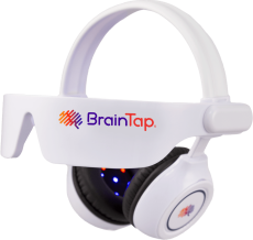 The BrainTap headset in white.