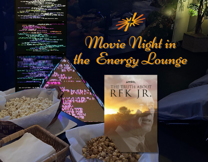 One Heart Collective set in front of a blurred image of a large group of people being guided through meditation.