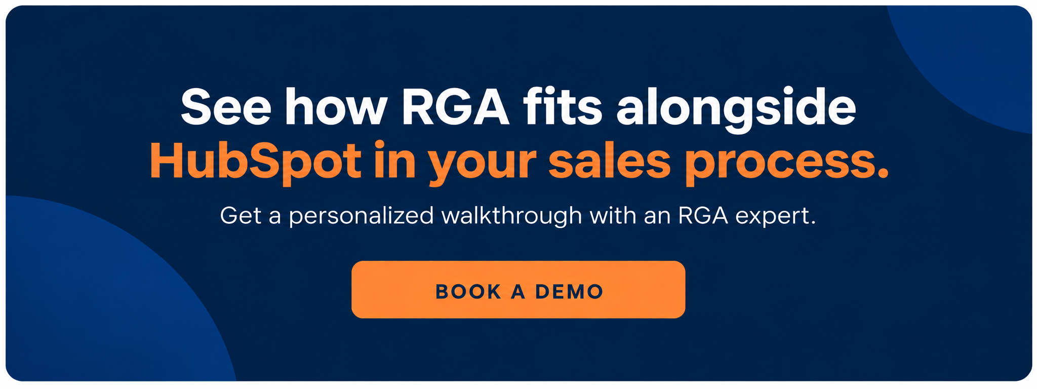 Call-to-action banner inviting readers to see how RGA fits alongside HubSpot in their sales process and book a demo.