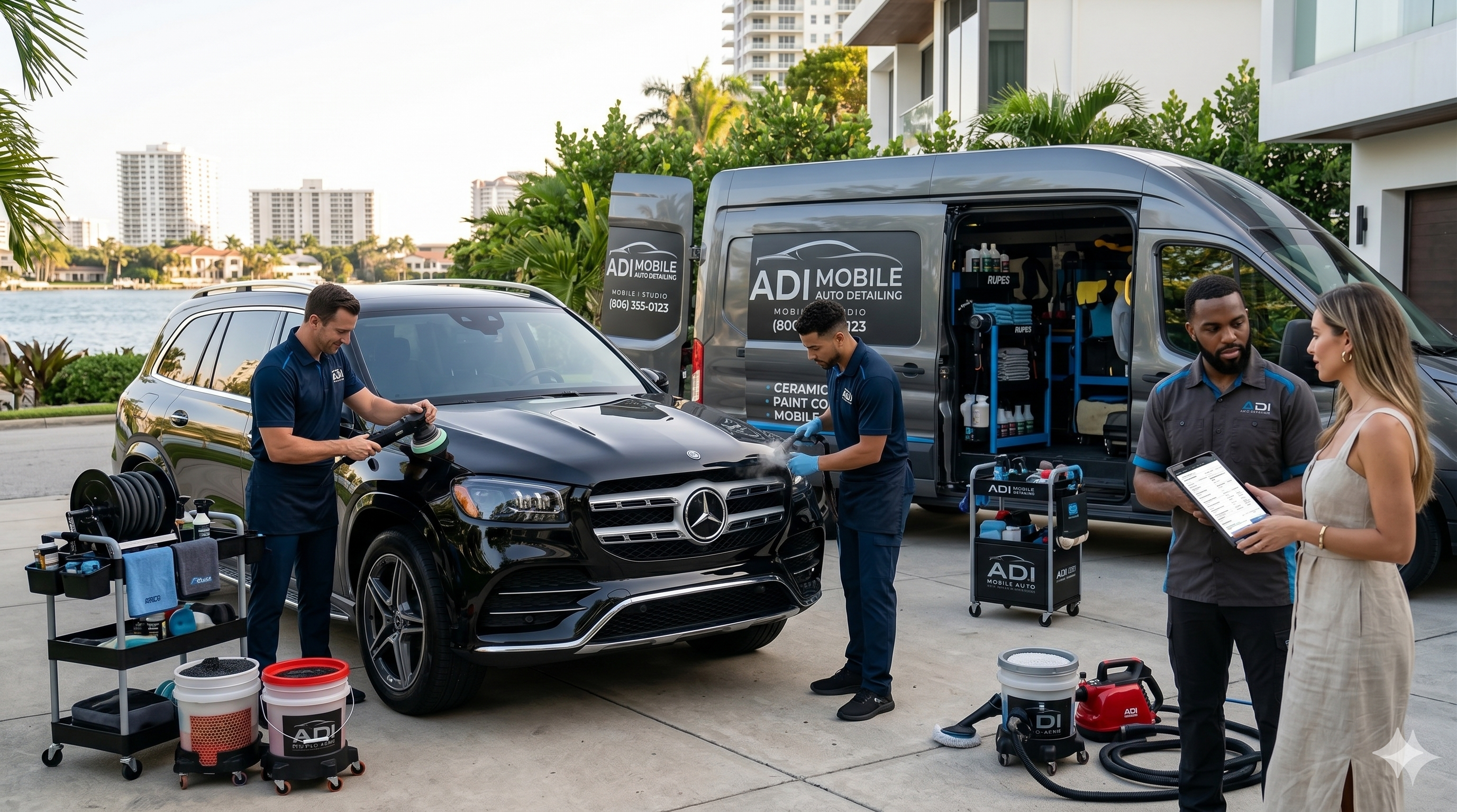 Mobile detailing business owner managing calls