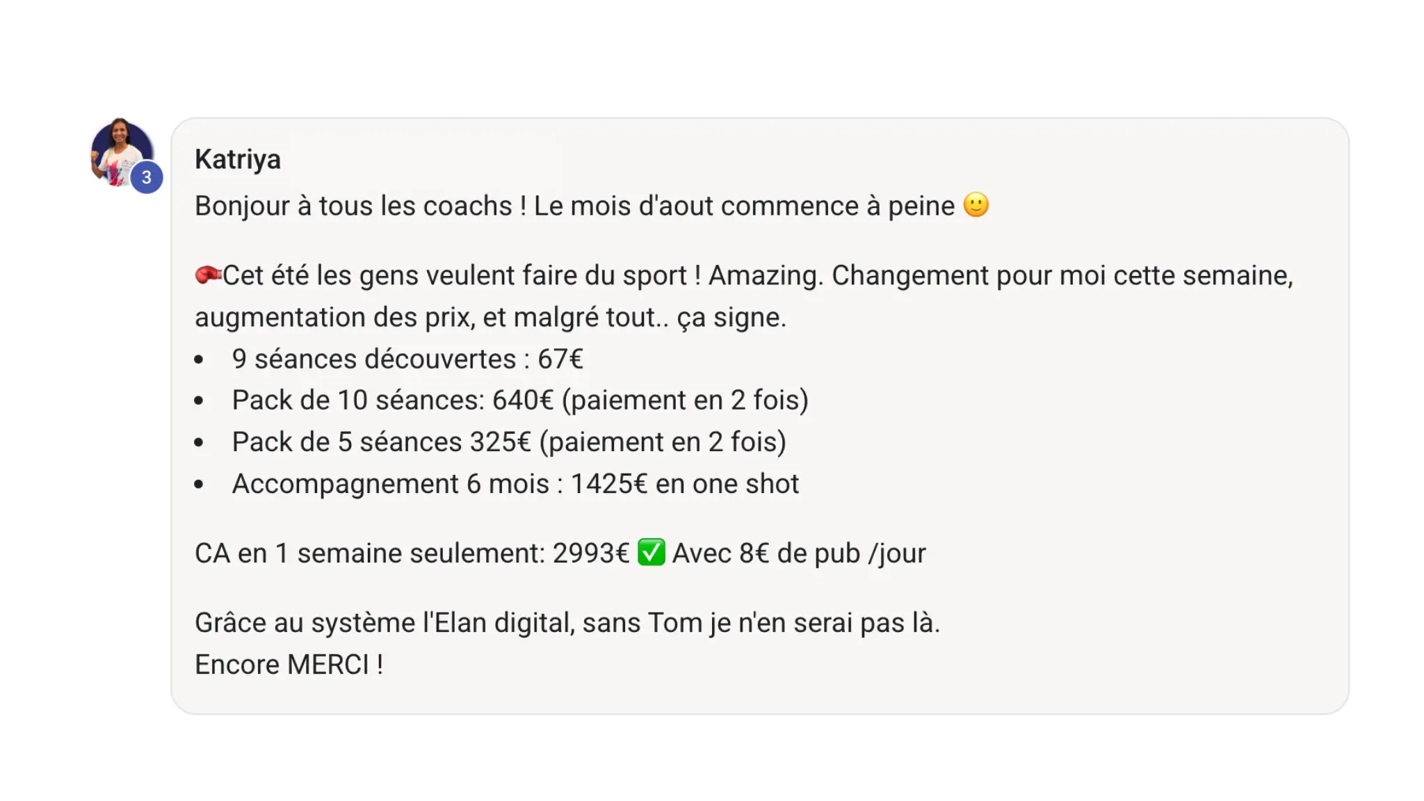 Capture du résultat de Katriya