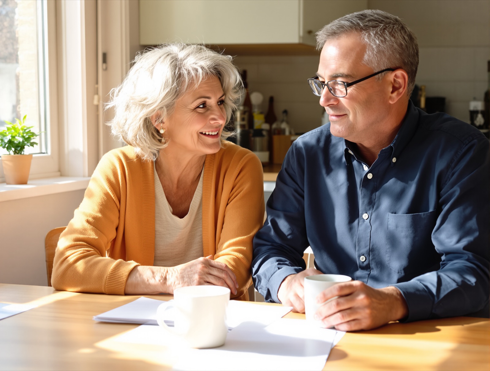 A couple reviewing their Medicare options together at their kitchen table