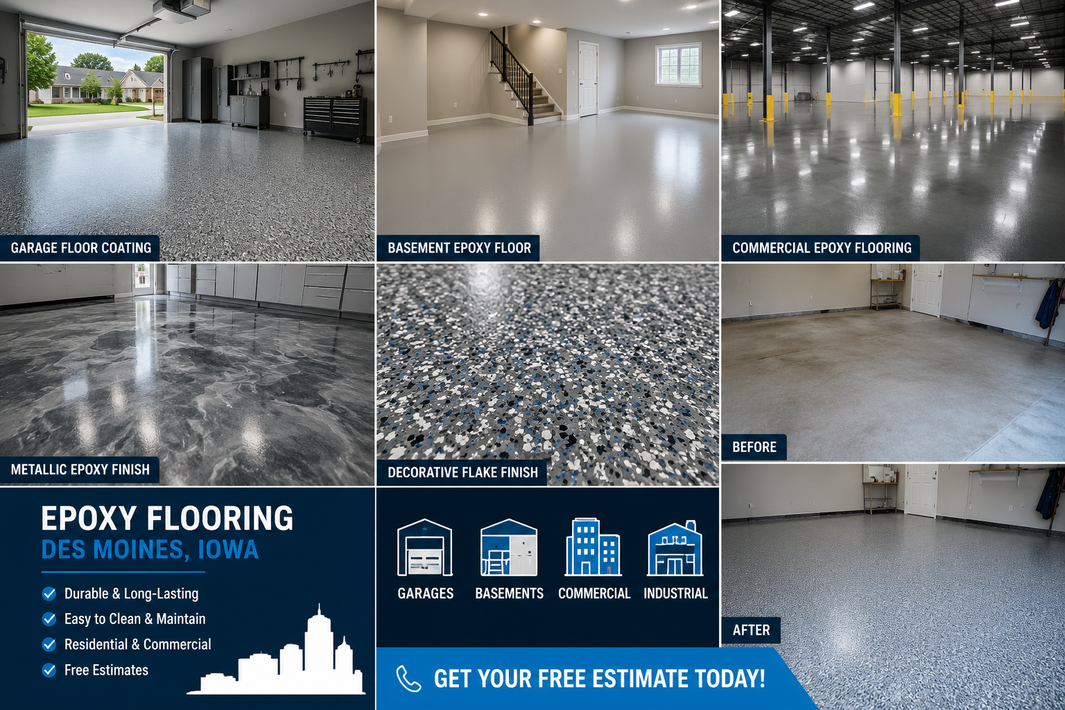 Epoxy flooring installed in a Des Moines garage