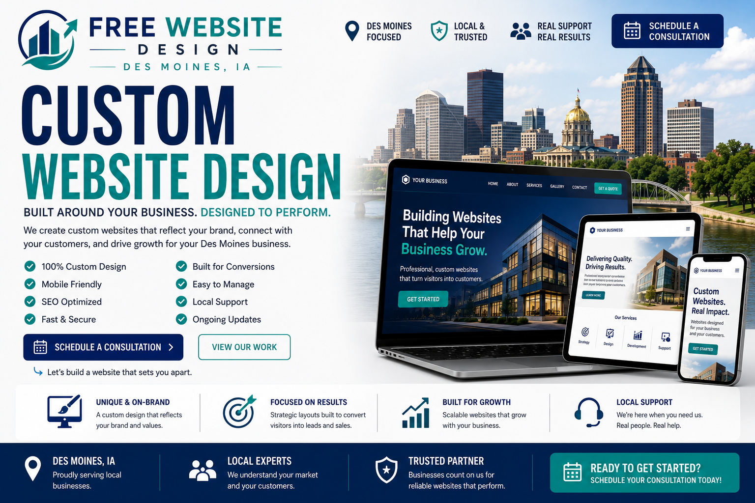 Custom website design mockup for a Des Moines business