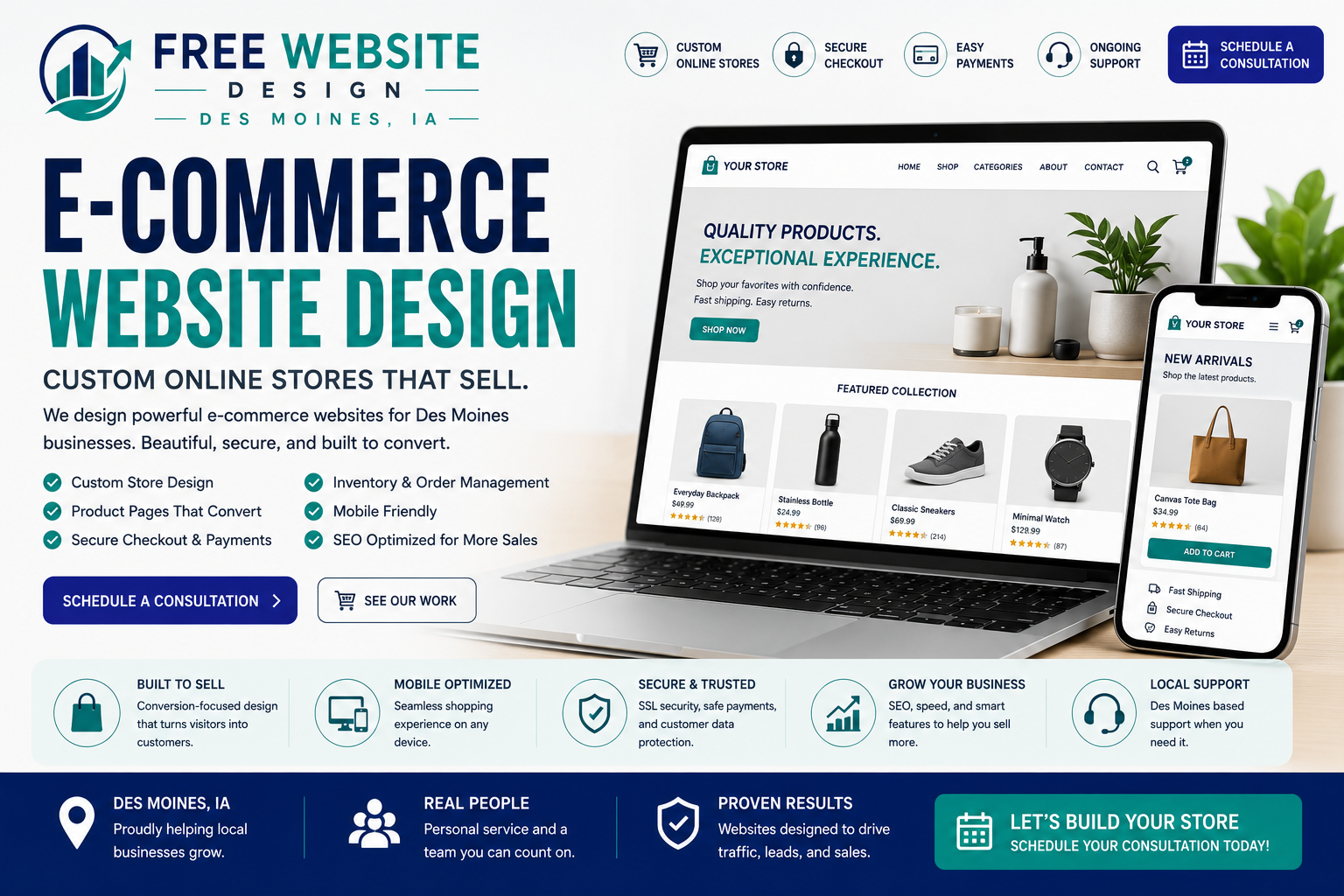 Online store website design mockup for a Des Moines business