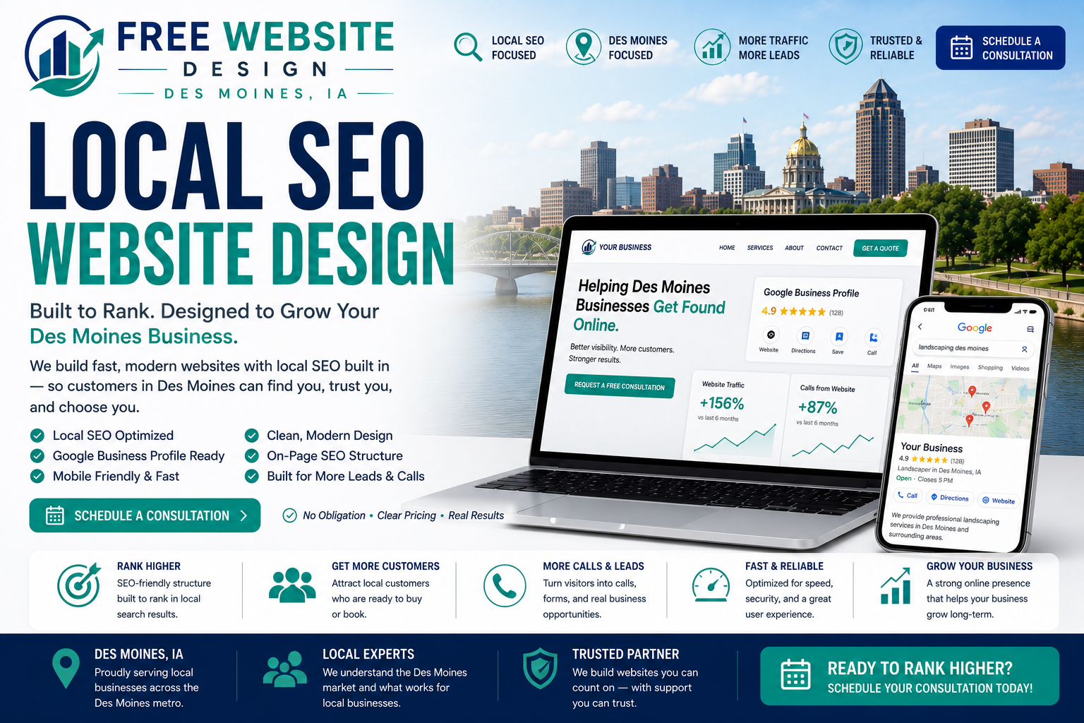 Local SEO-optimized website design mockup for a Des Moines business