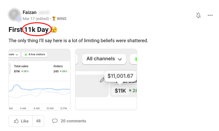 Faizan posted his first $11k day — and a pile of shattered limiting beliefs.