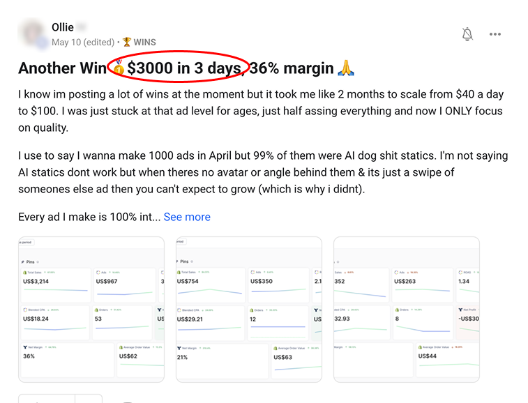 Ollie pulled $3,000 in 3 days at 36% margin by going all-in on quality.