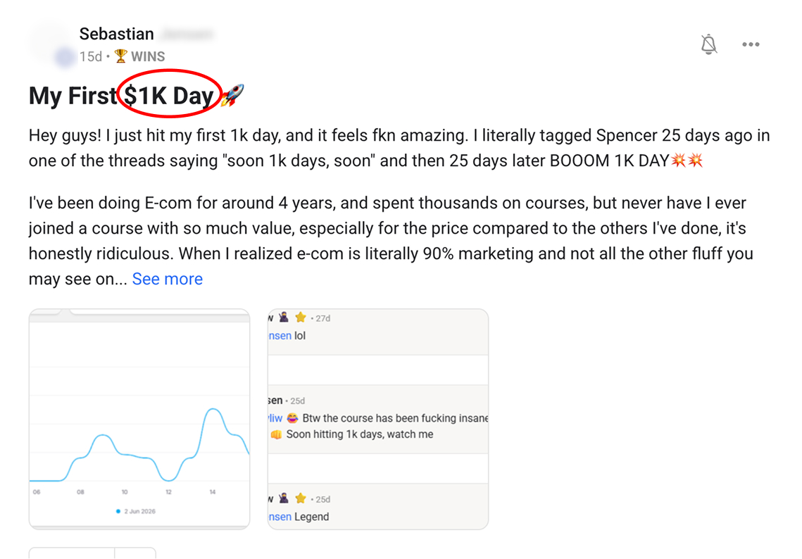 Marteen scaled a winning ad to his first 1k day, up from a $150 best.