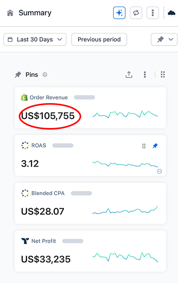 Member Shopify dashboard showing total sales over time