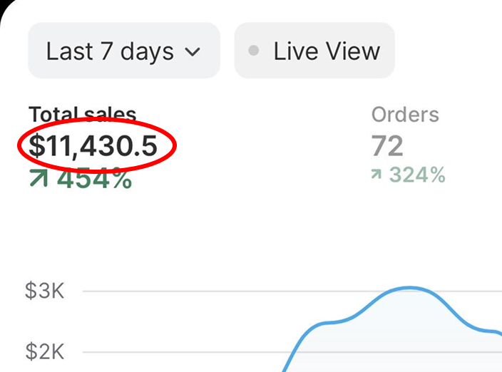 Member Shopify dashboard with sessions, sales and conversion rate