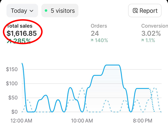 Member Shopify dashboard showing daily sales