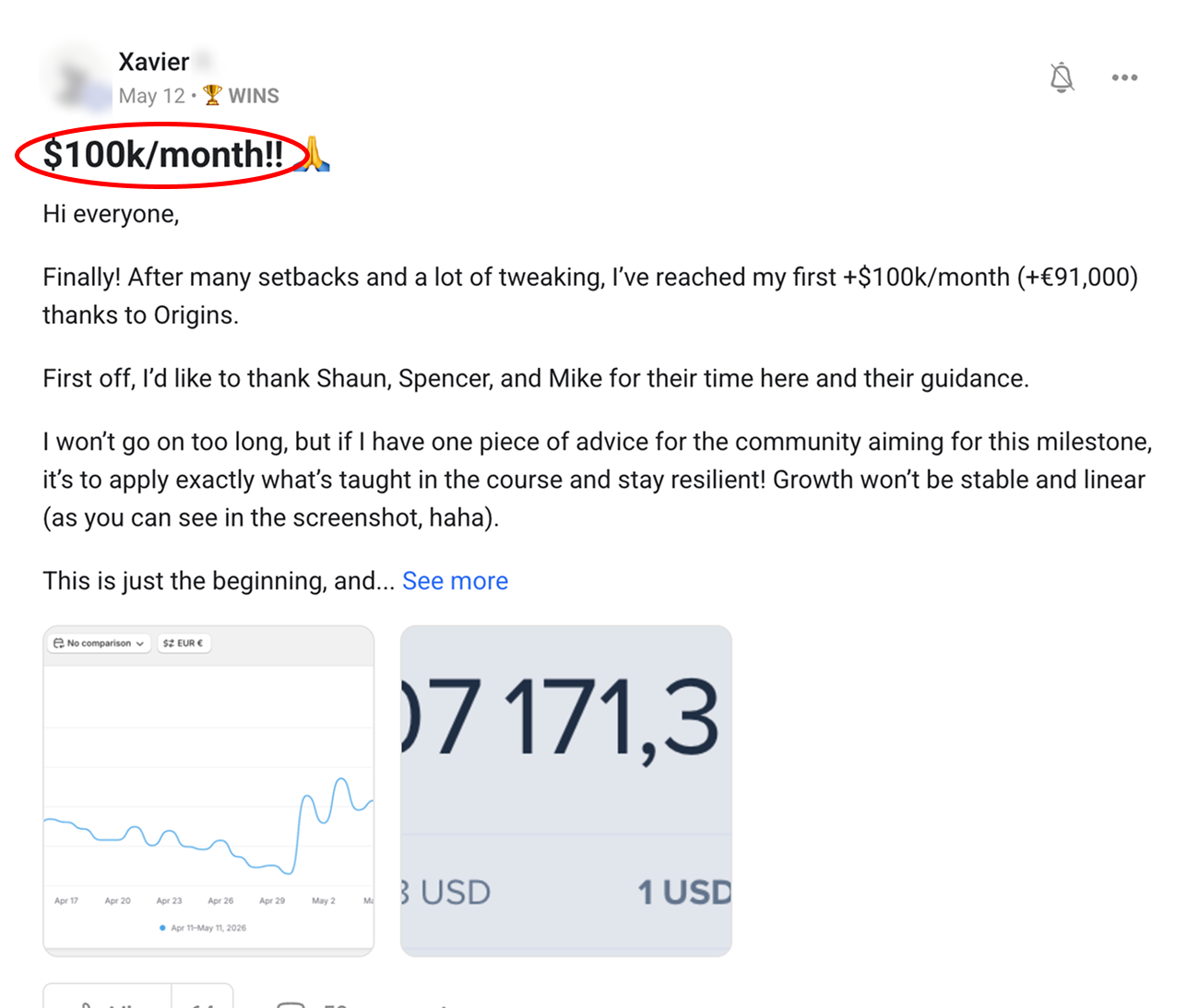 Member Shopify dashboard with sessions, sales and conversion rate