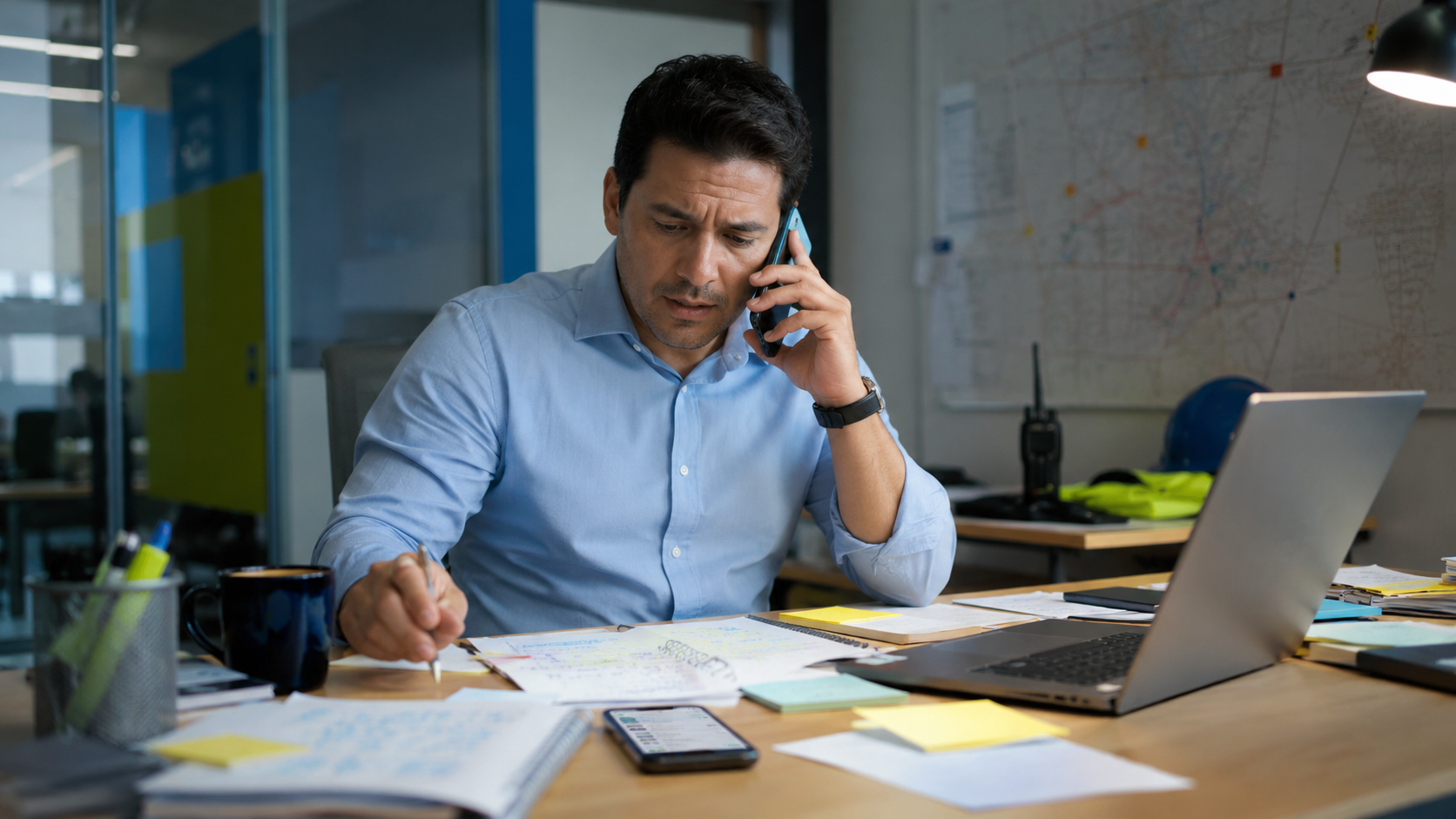 Coordinador operativo gestionando llamadas y mensajes de forma manual