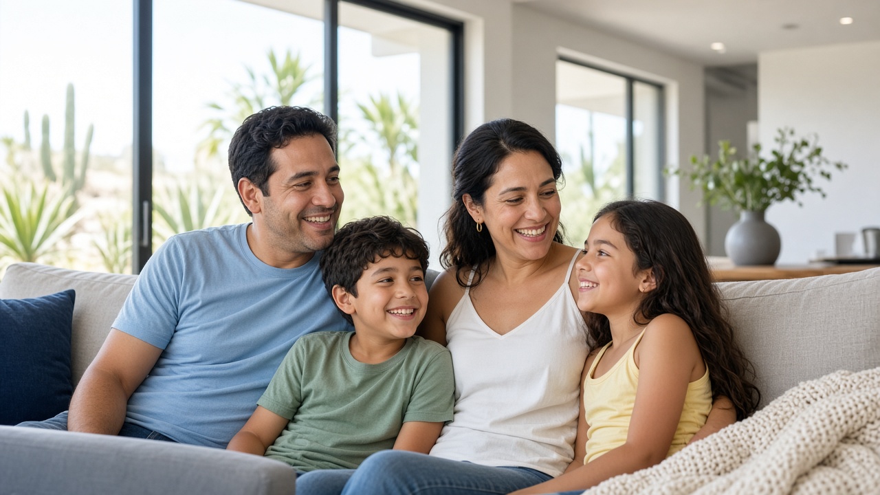 Happy family in a comfortable home