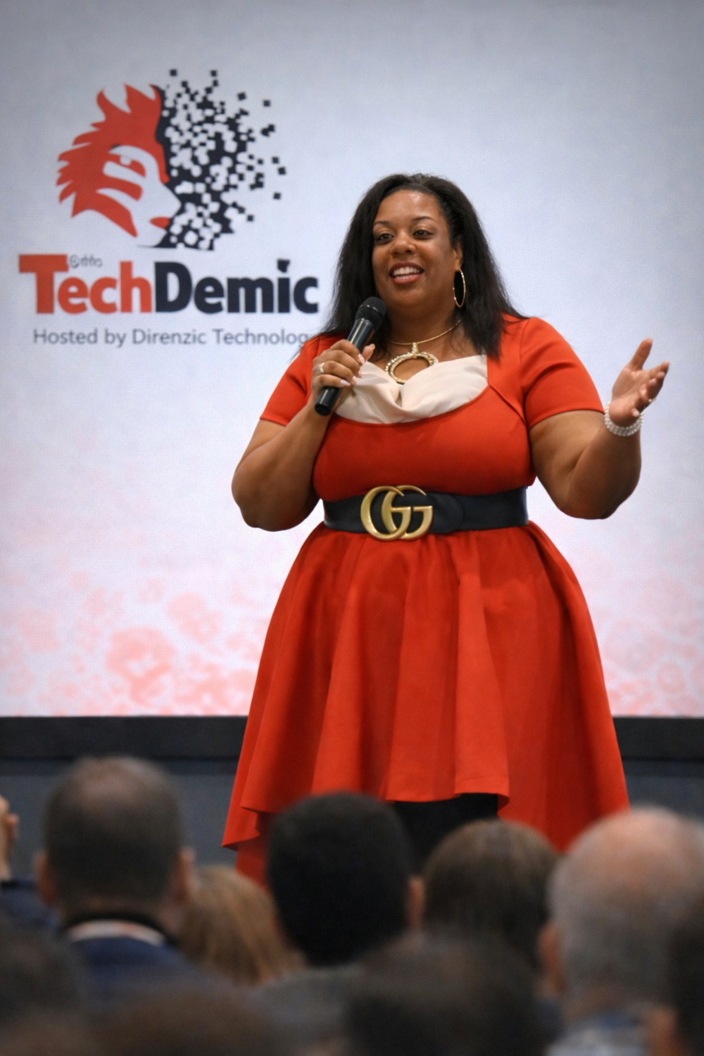 Ieshea Hollins delivering a keynote at the University of Louisiana at Monroe with engaged audience in foreground