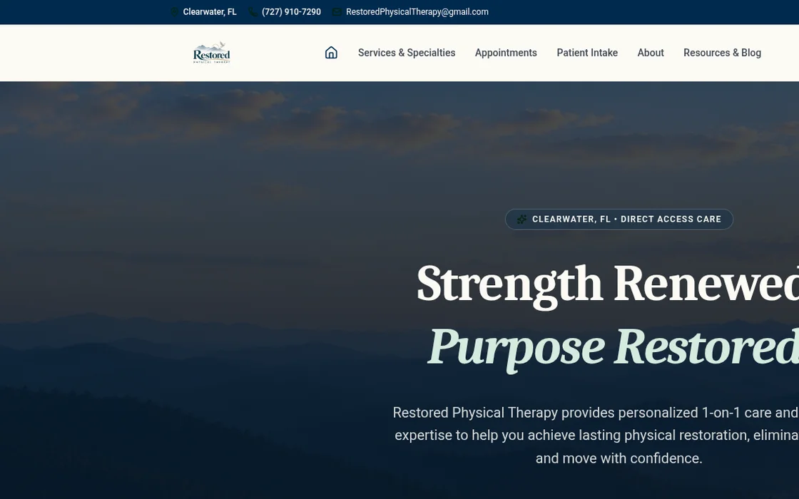 Restored Physical Therapy website homepage built by GO Agency AI