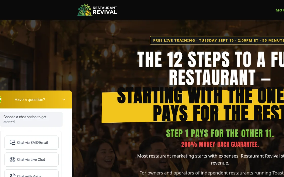 Restaurant Revival website homepage built by GO Agency AI