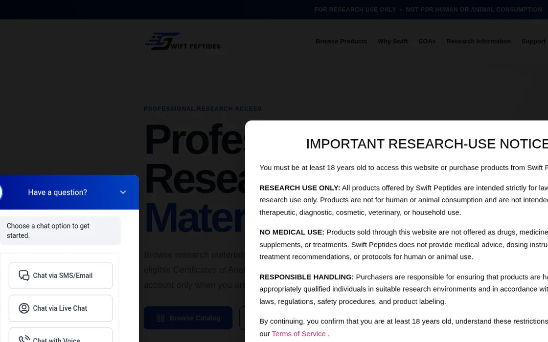 Swift Peptides website homepage built by GO Agency AI