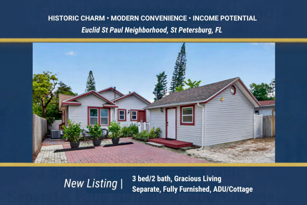 Home for Sale with Furnished ADU, Income Streams, Euclid St Paul Neighborhood in St Petersburg FL