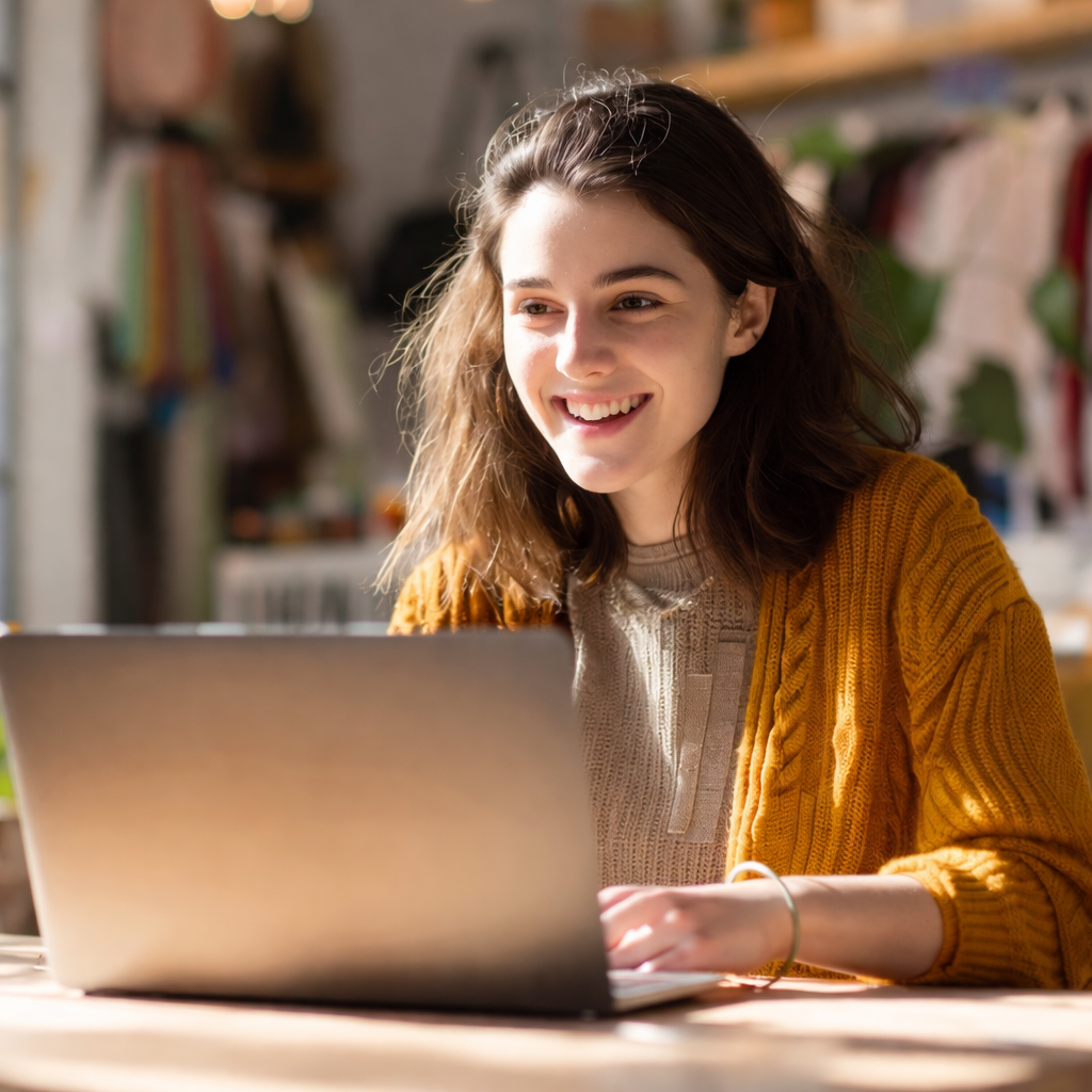Happy coach at laptop