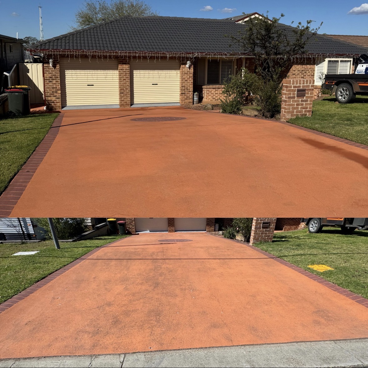 Before and after driveway pressure clean