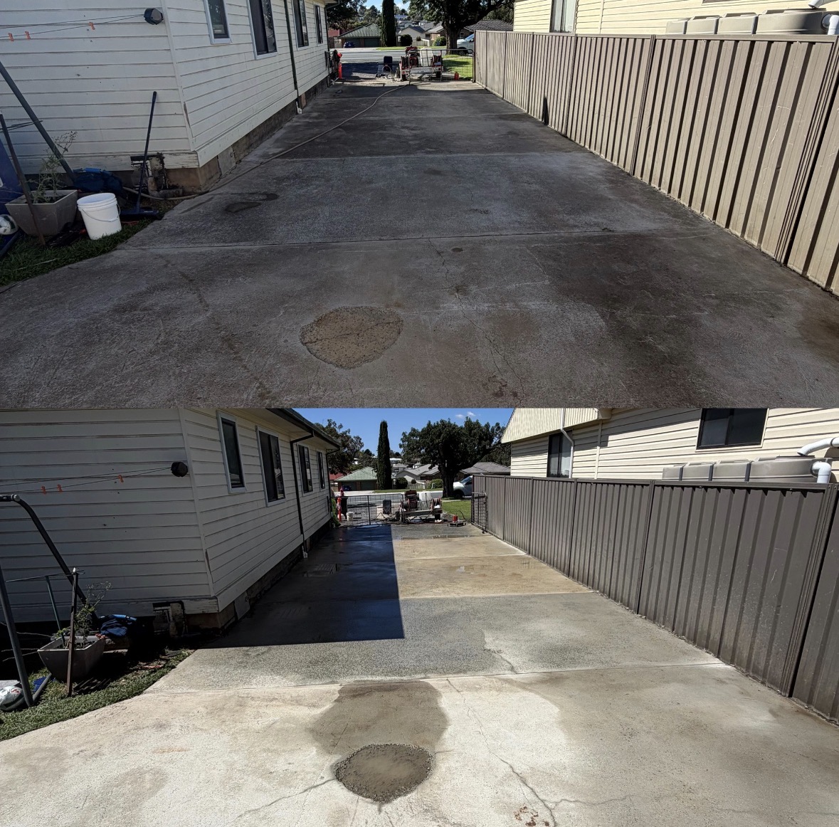 Before and after pressure clean