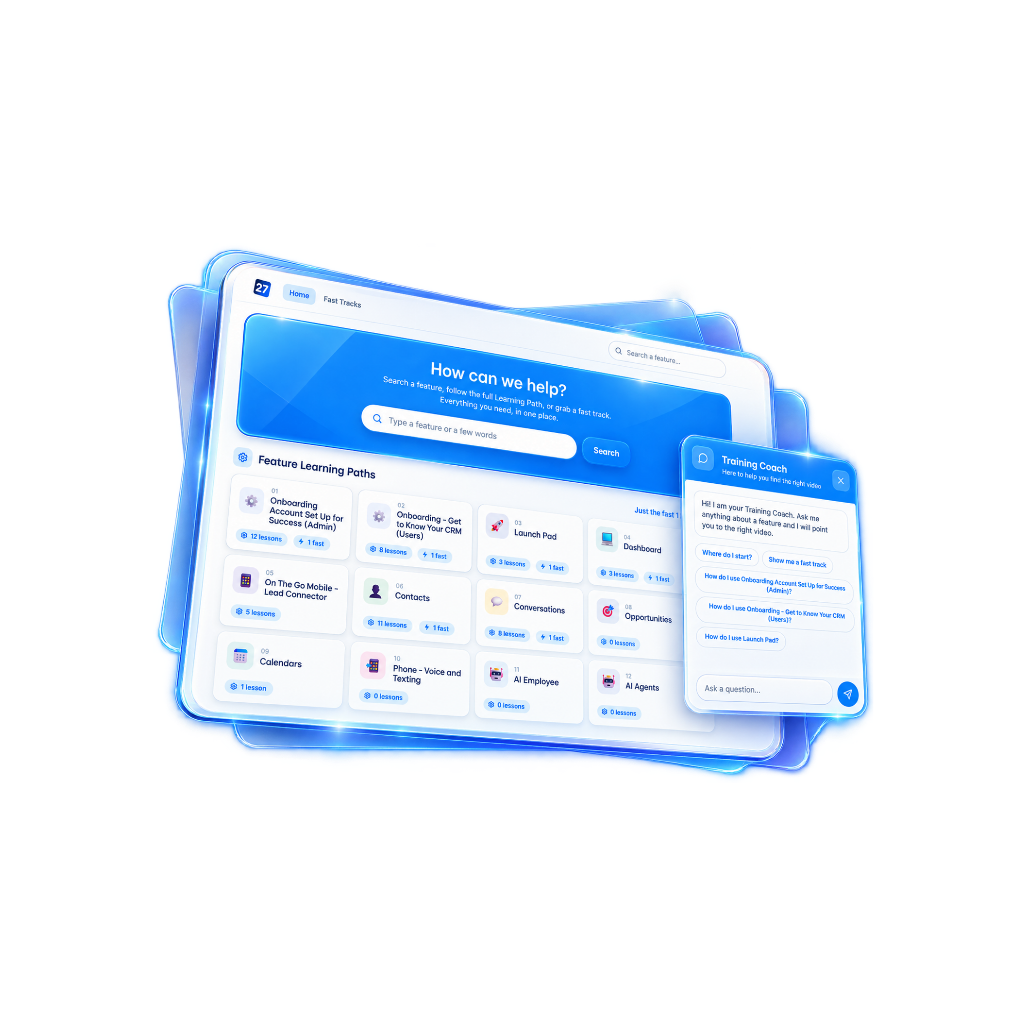 The Feature Learning Path app, live inside a HighLevel agency custom menu