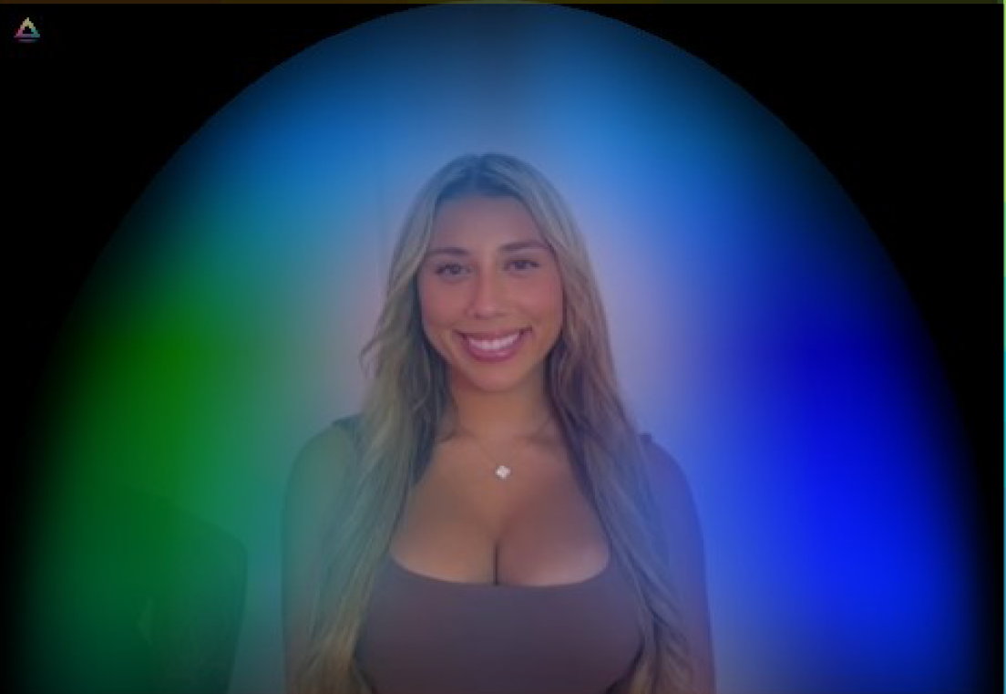 Aura portrait with blue, green, and violet colors