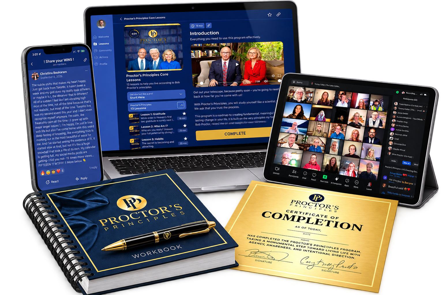 Proctor's Principles course, app, workbook, certificate, and live coaching experience