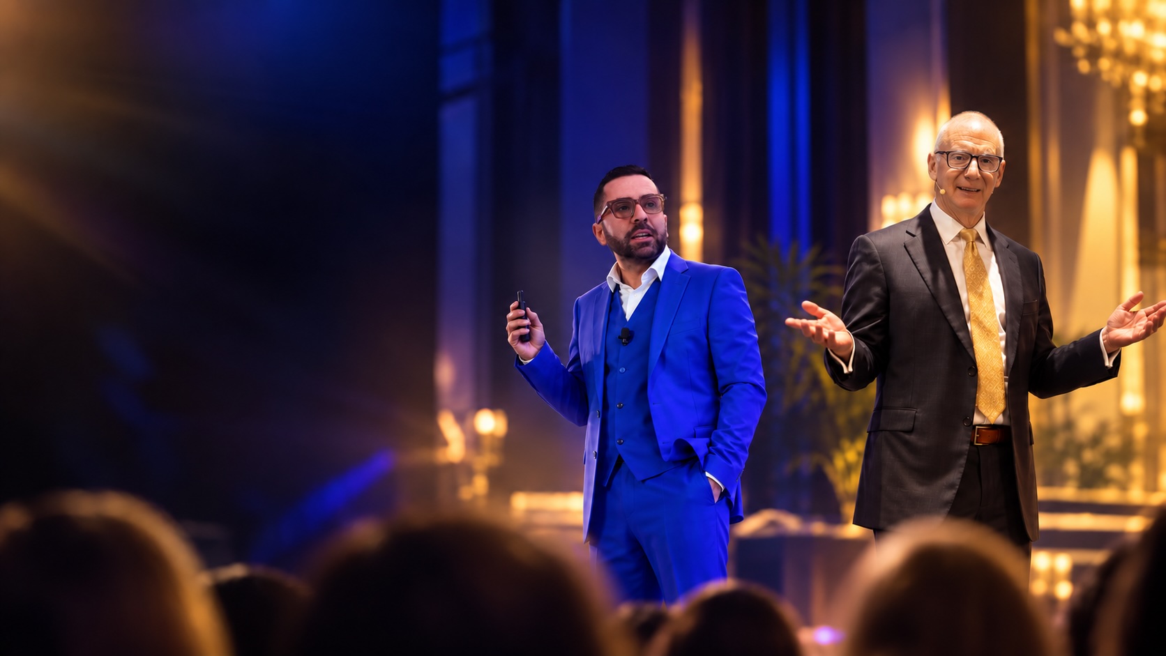 Francesco Bellomo and Brian Proctor speaking on stage